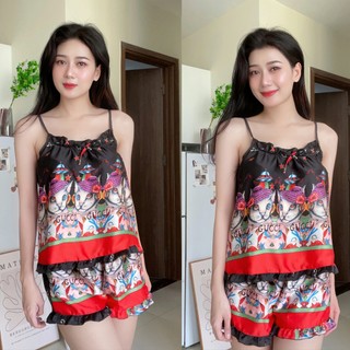 đồ ngủ 2 dây, sét áo 2 dây lụa satin