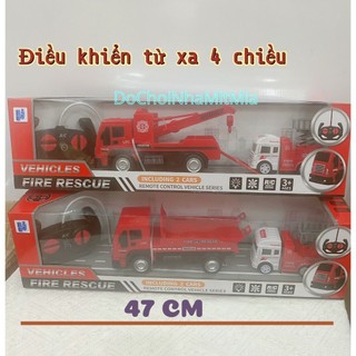 Bộ 2 xe cứu hộ Điều khiển từ xa 4 chiều, xe cần cẩu hoặc xe ben kèm theo xe nâng