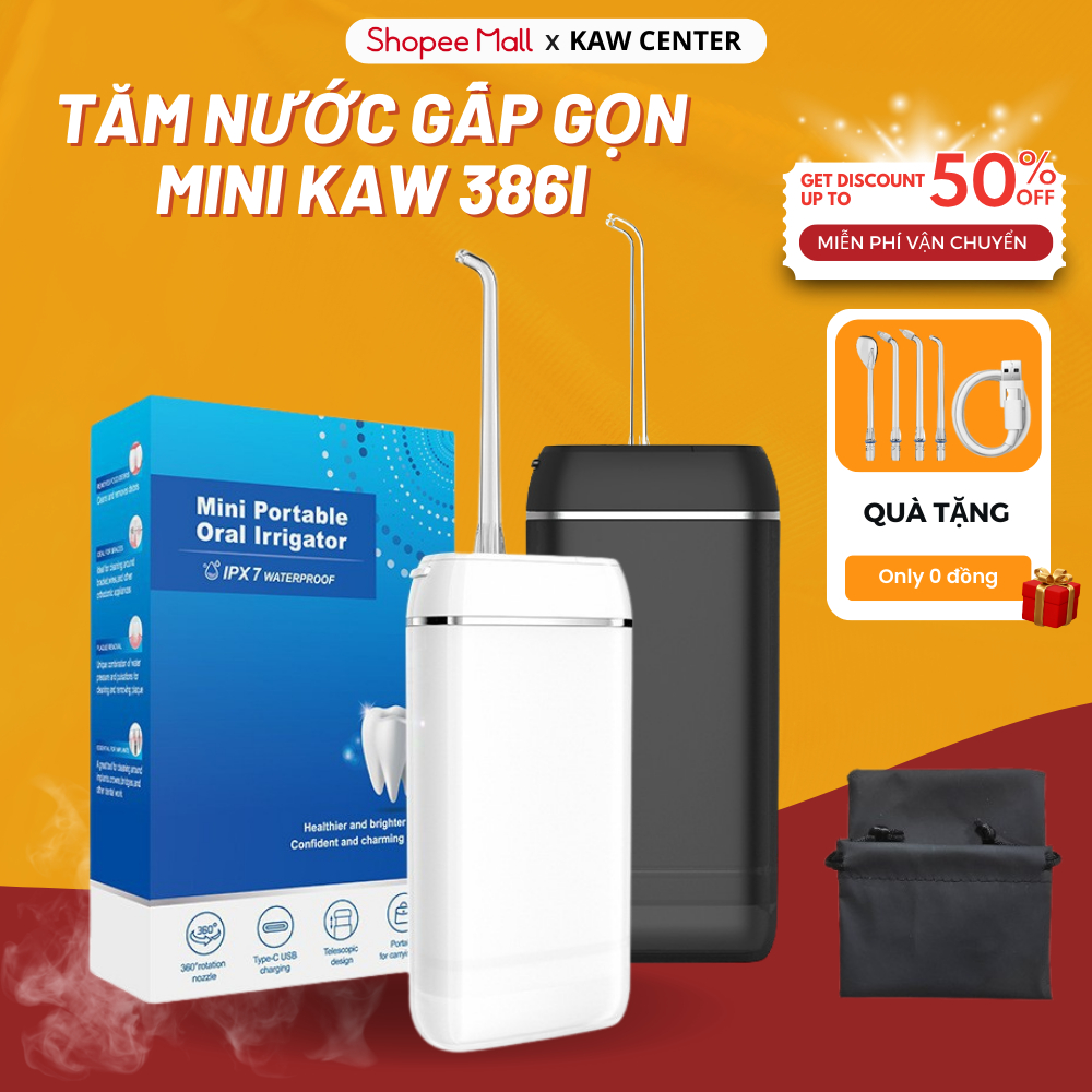 Máy Tăm Nước Cầm Tay Gấp Gọn Mini KAW 386I Vệ Sinh Răng Miệng, Làm Sạch Sâu, Loại Bỏ Các Mảng Bám Kẽ Răng