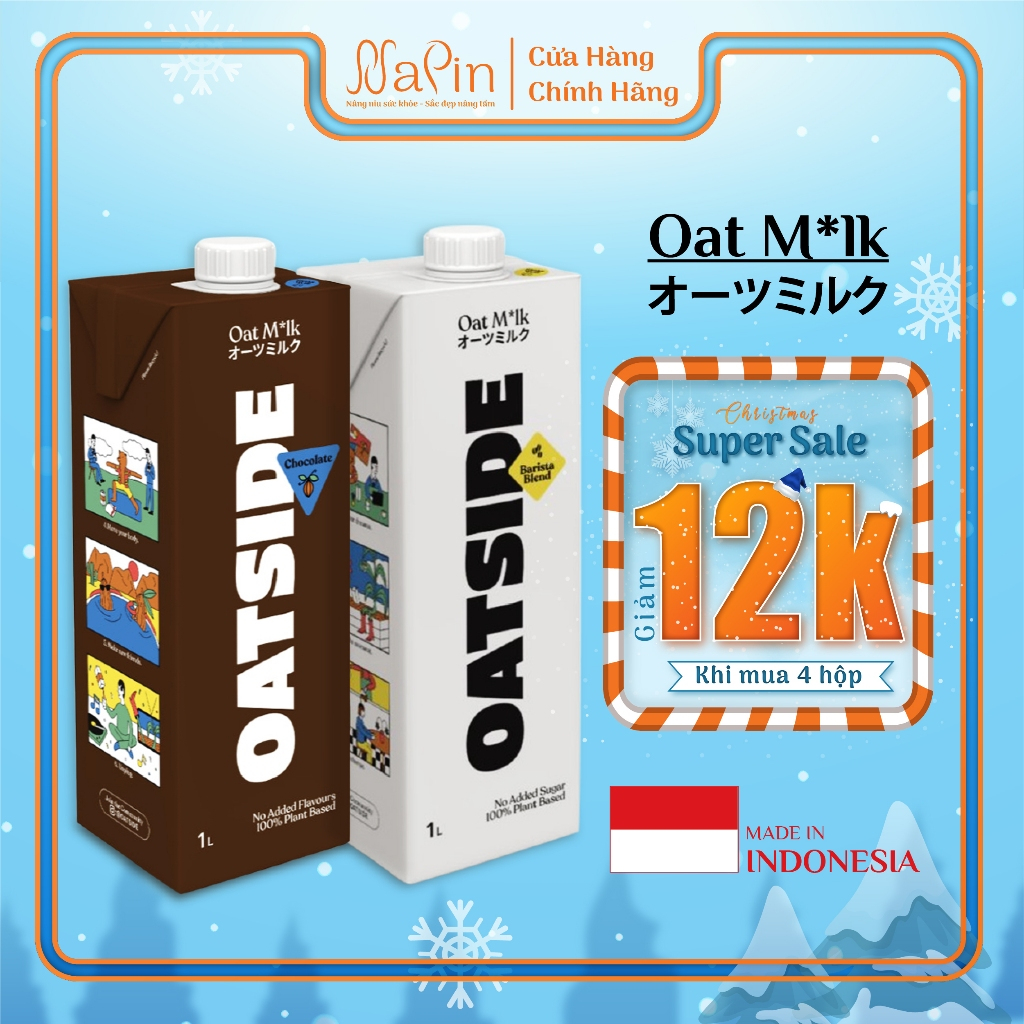 Sữa hạt thực vật thuần chay yến mạch OATSIDE nguyên vị và chocolate hộp 1 lít nhập khẩu trực tiếp từ Indonesia
