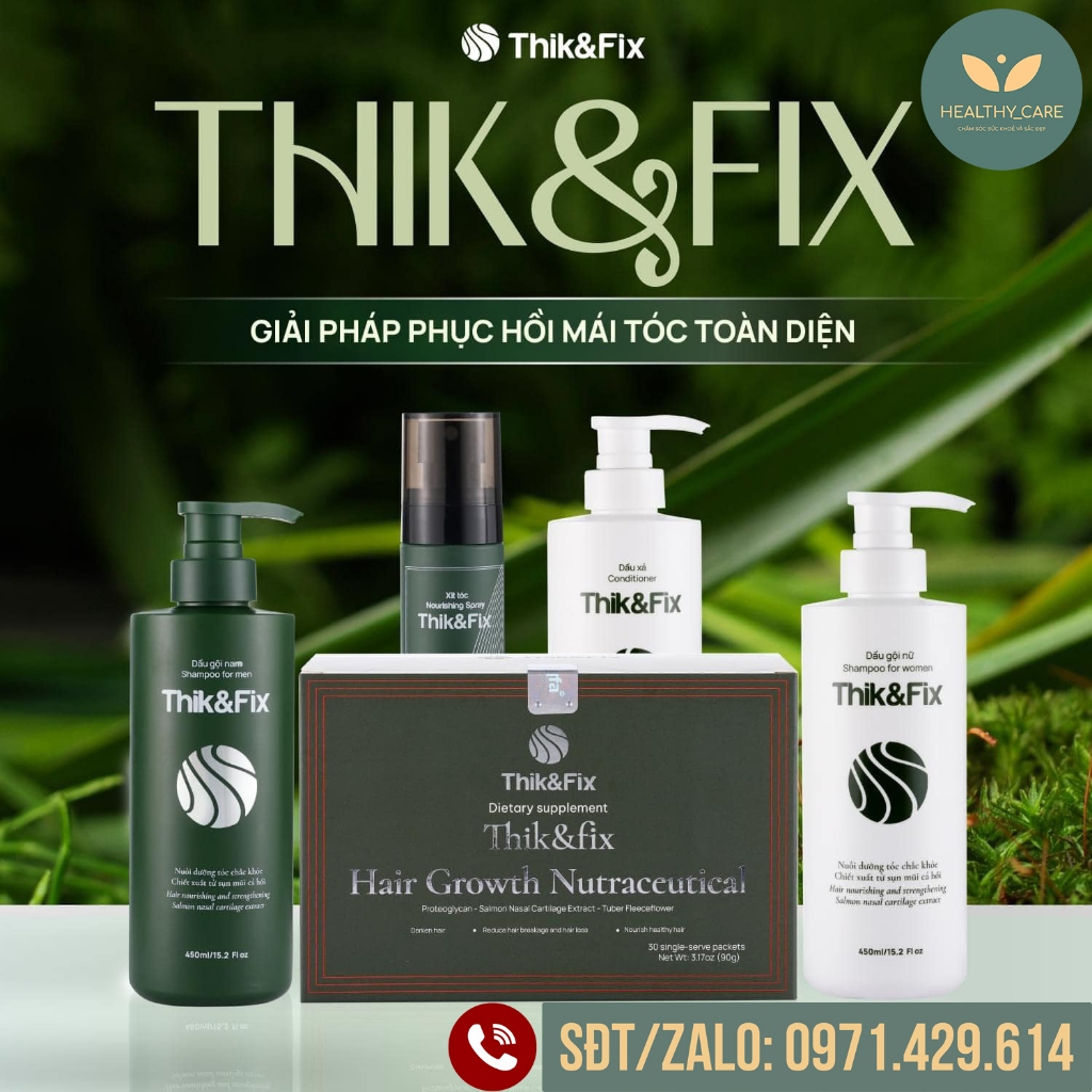 Bộ sản phẩm Thik&Fix hỗ trợ kích thích mọc tóc, phục hồi tóc hư tổn, ngăn ngừa tóc rụng
