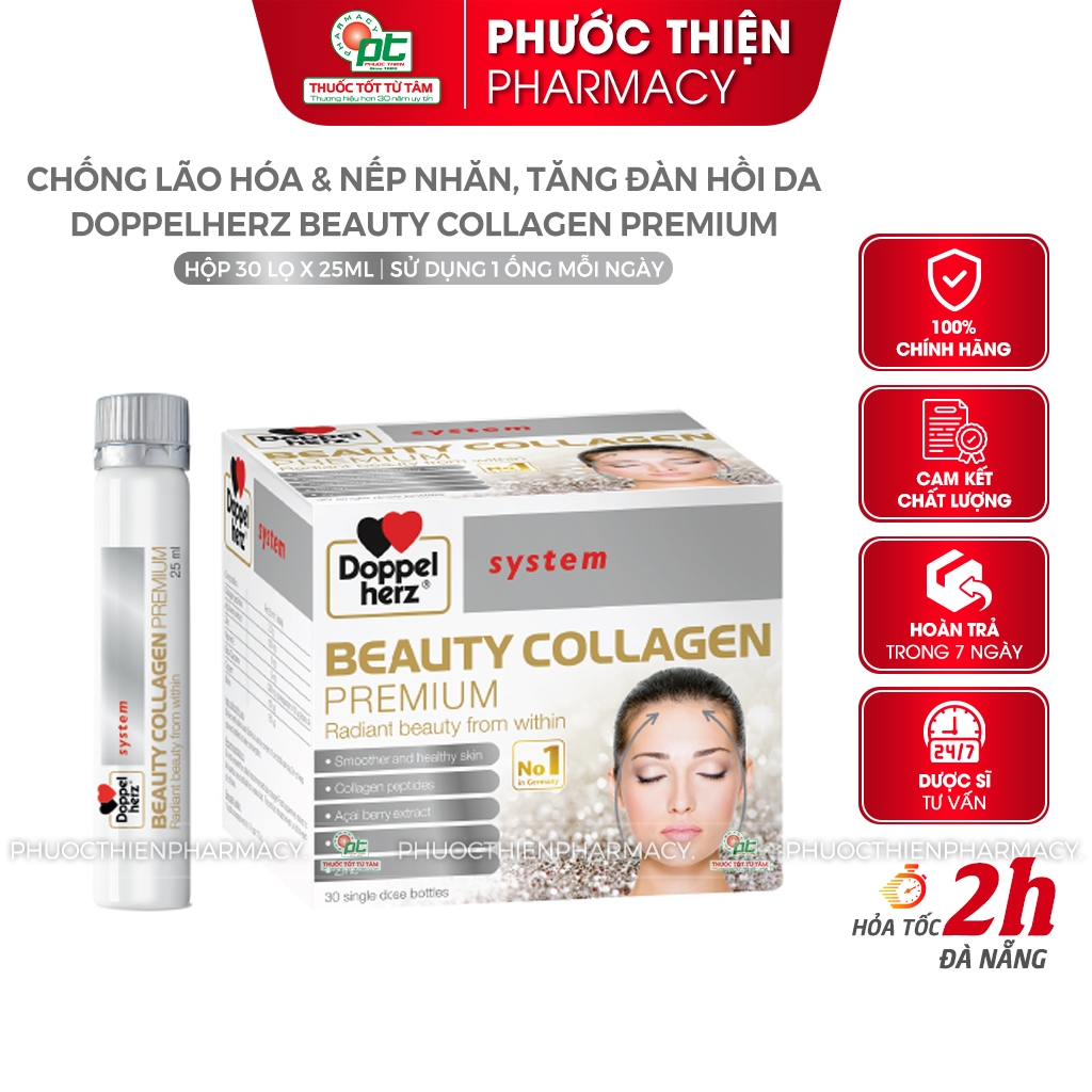 Nước uống collagen peptide Doppelherz Beauty Collagen trắng da Đức Hộp 30 lọ