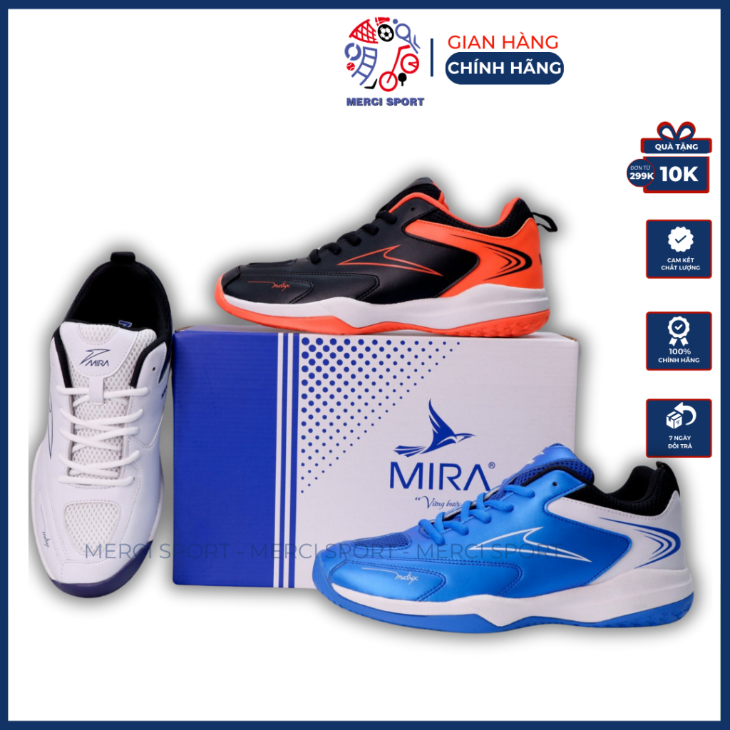 Giày cầu lông, bóng bàn, bóng chuyền chính hãng đế cao su kép chống trượt Mira Matrix MERCI SPORT