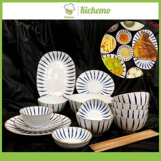 Bộ bát đĩa sứ 12 sản phẩm set chén đĩa ăn cơm bàn ăn cao cấp