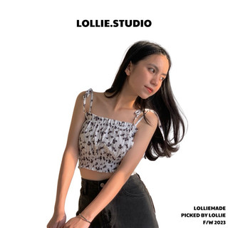 Áo hai dây nữ dáng ngắn nơ vai vải hoa mềm siêu xinh TKA330 LOLLIE STUDIO