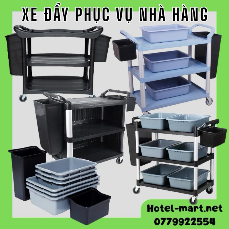 Xe Phục Vụ Nhà Hàng, Xe Đẩy Lên Món Ăn, Xe Đẩy Nhựa 3 Tầng Chuyên Dụng Cho Nhà Hàng Quán Ăn