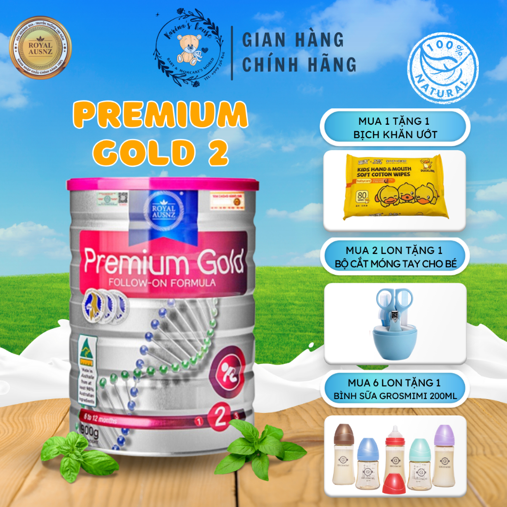 [Sẵn] Sữa Bột Hoàng Gia Úc Premium Gold Số 2 Bổ Sung Vitamin, Khoáng Chất Cho Trẻ Royal AUSNZ 900g