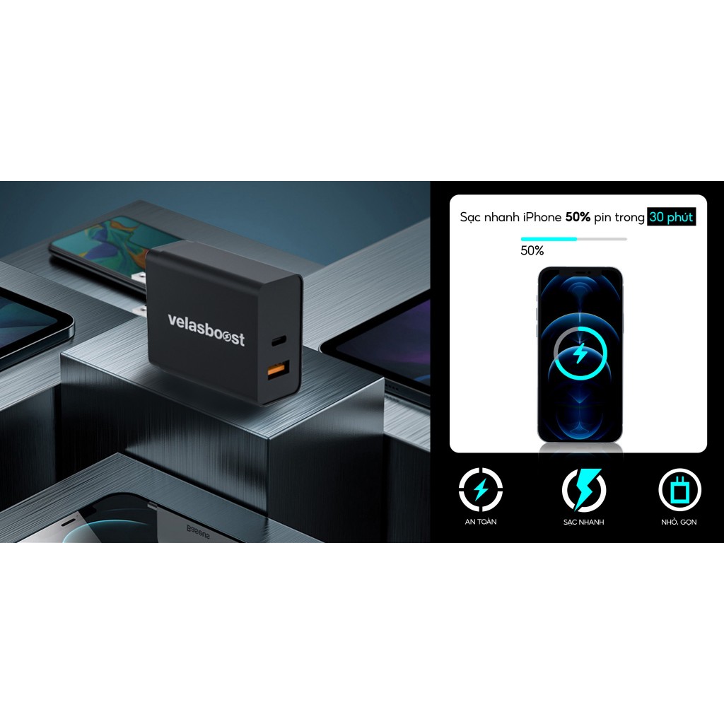 Sạc nhanh velasboost 18W 2 cổng PD V2