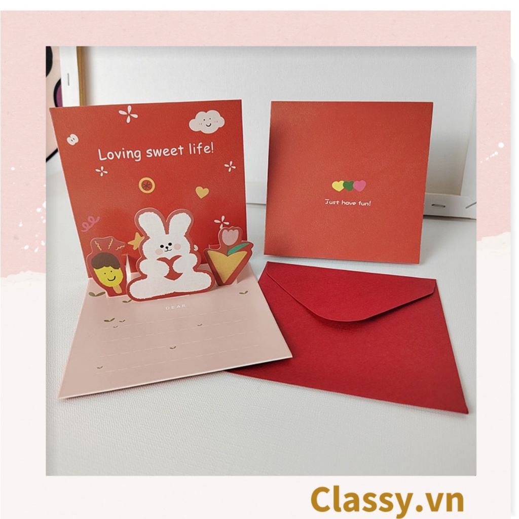 Thiệp in nổi 3D Classy hình con vật với họa tiết pastel, giấy cứng cáp chất lượng cao Q1373