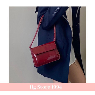 Túi đeo chéo nữ - Túi xách đeo vai dáng vuông bì thư chất da bóng màu đỏ và đen thời trang - Hg Store 1994