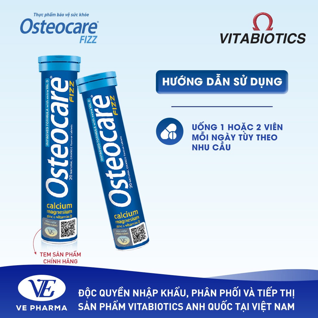 Viên Nén Sủi Vitabiotics OSTEOCARE FIZZ Hỗ Trợ Giúp Xương, Răng Chắc Khỏe Cho Người Trưởng Thành Ống 20 Viên