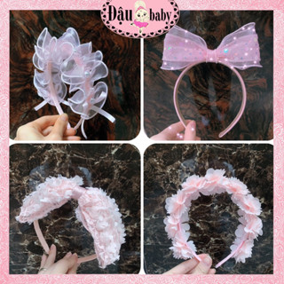 Bờm nơ màu hồng công chúa dễ thương cho bé made by Đậu Baby Kids