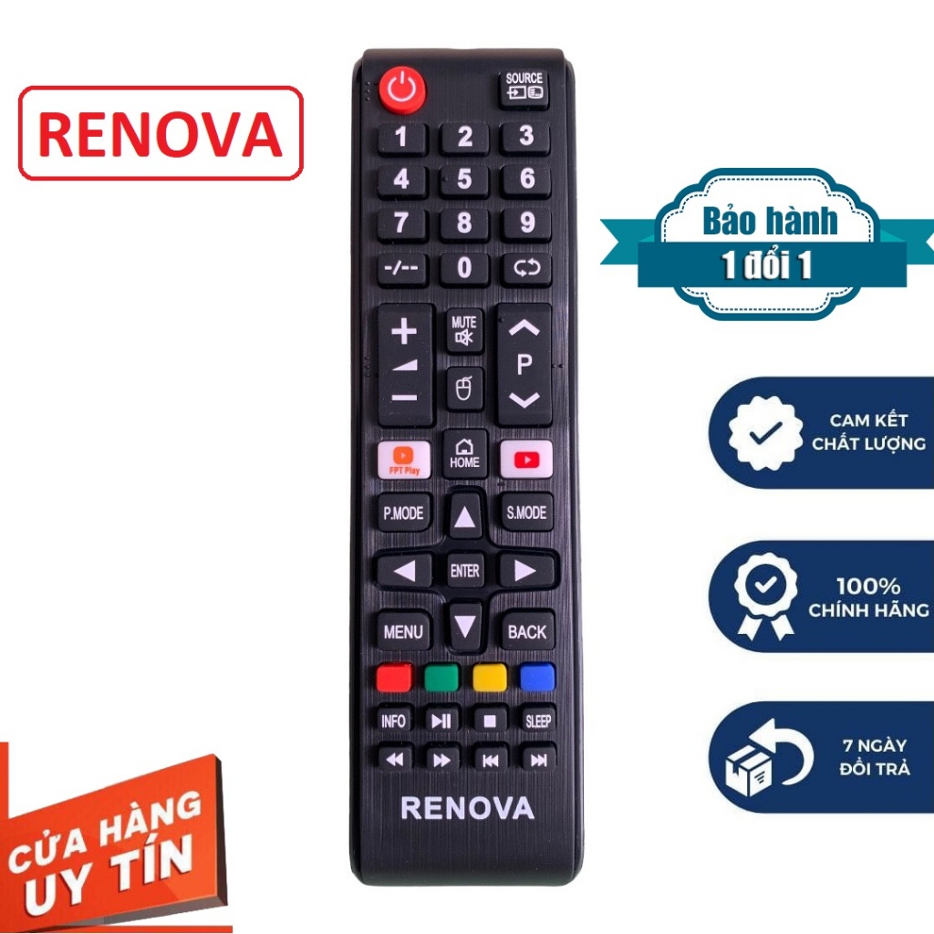 Điều khiển tivi Renova chính hãng, remote renova tv smart/lcd hàng mới 100%, BH lỗi 1 đổi 1, mót bấm