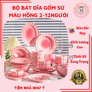 🌷BỘ BÁT ĐĨA GỐM SỨ MÀU HỒNG 2-12 NGƯỜI HÀNG CAO CẤP CHẤT LƯỢNG CAO