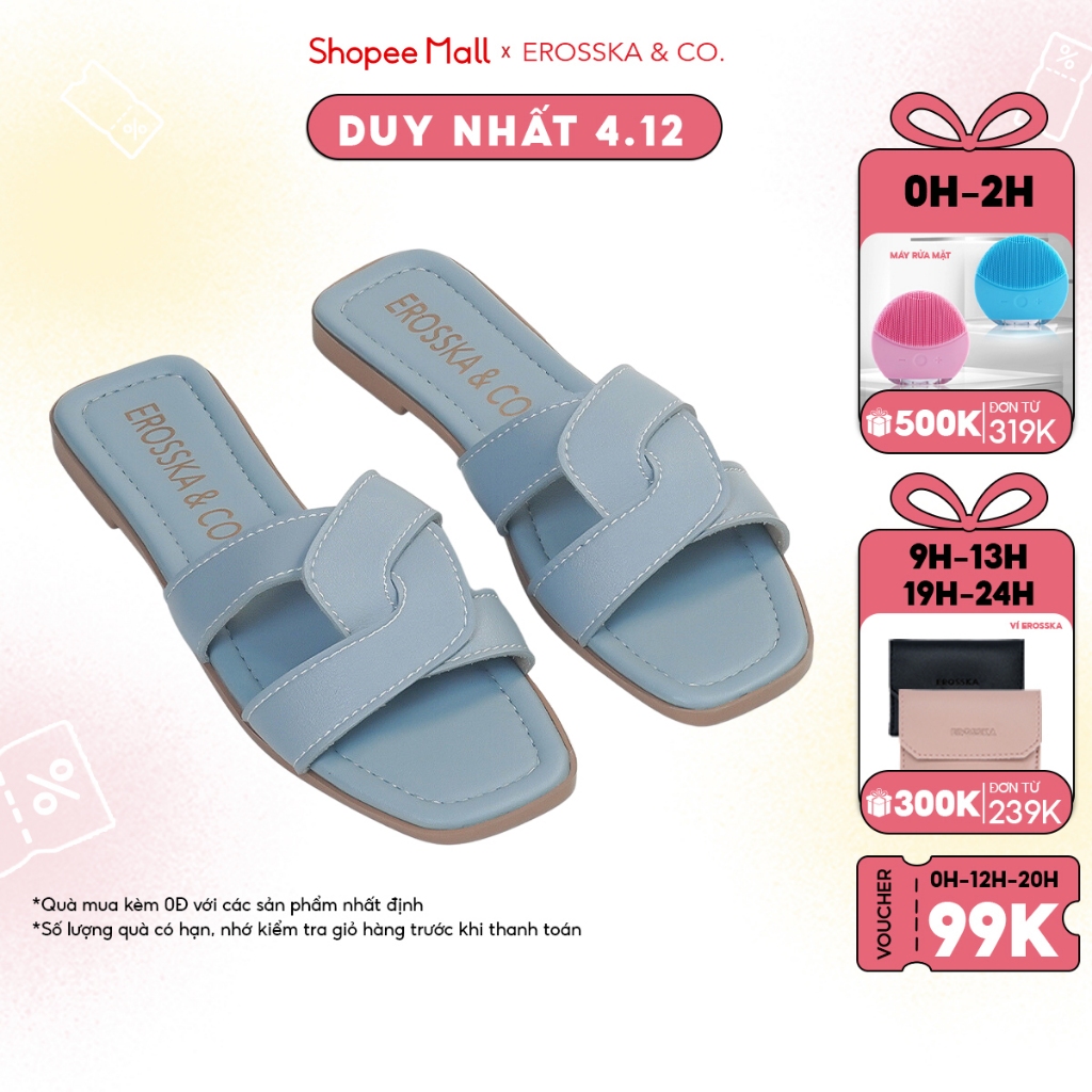 Erosska - Dép đế bệt nữ quai đan kiểu dáng đơn giản màu xanh - DE064