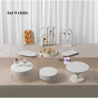 Khay đựng bánh sinh nhật, điểm tâm màu pastel trắng sữa set
