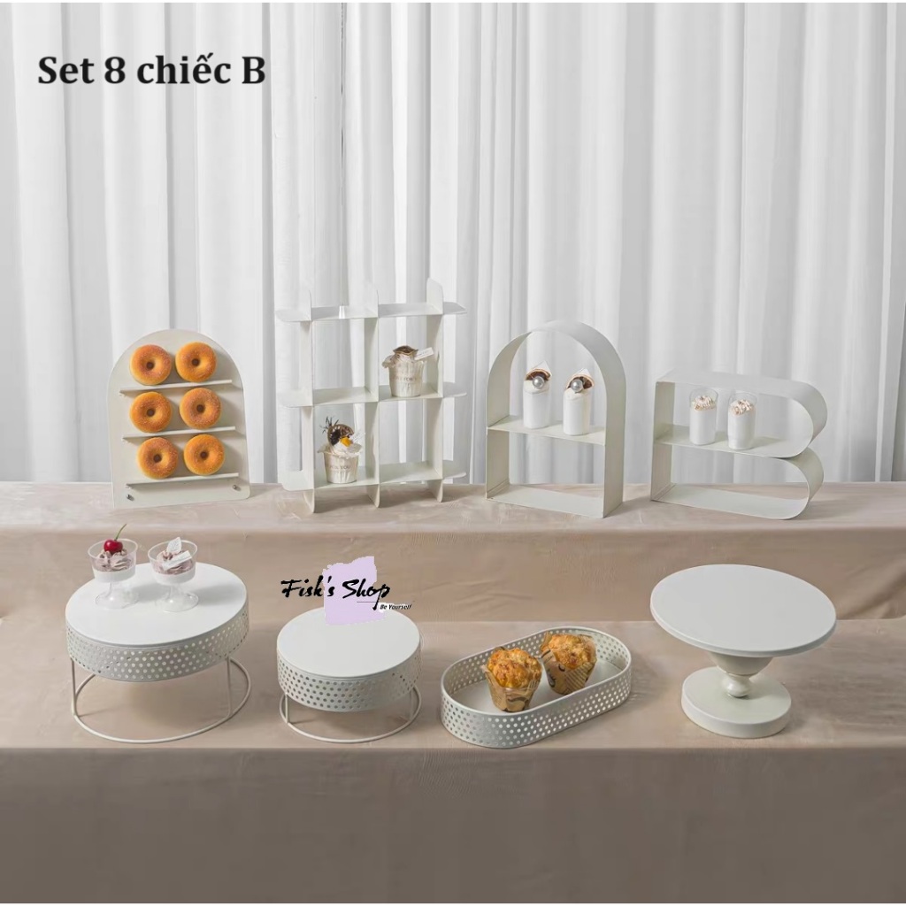 Khay đựng bánh sinh nhật, điểm tâm màu pastel trắng sữa set