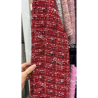 Vải dạ tweed đỏ phẩy trắng