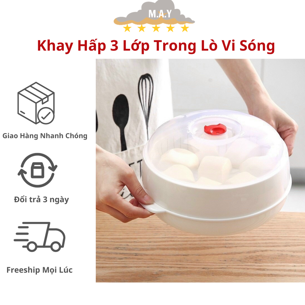 Khay Hấp 3 Lớp Trong Lò Vi Sóng, Nồi Hấp Bánh Bao, Hấp Trứng Tiện Lợi, Sạch Sẽ Cho Lò Vi Sóng Nhà Bạn