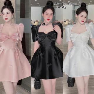 Đầm Bigsize Đính Nơ Tay Bồng, Váy Thiết Kế  Dự Tiệc Nữ Vải Tafta Vân Đá Cao Cấp Sang Trọng Bigsize 40-95kg