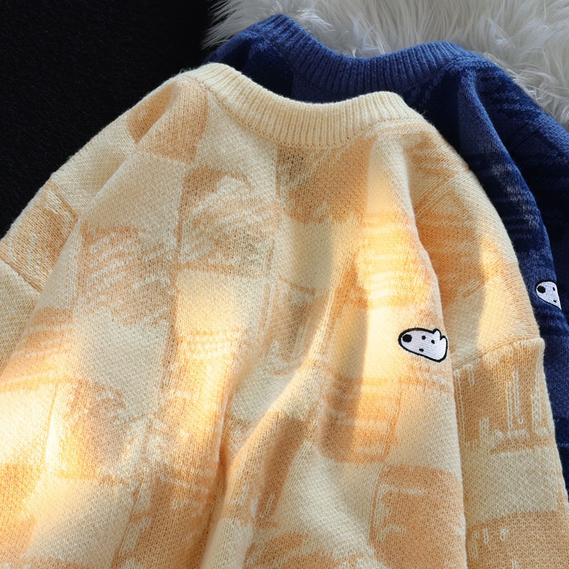 Áo Len Nam Nữ Over Size Dáng Rộng Hoạ Tiết Ô Vuông Mờ