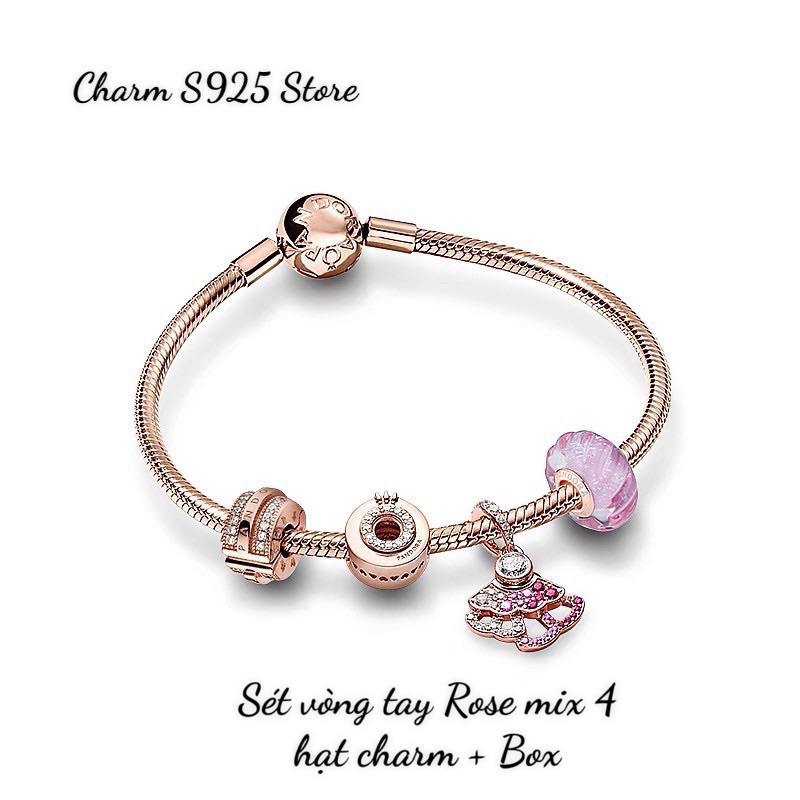 COMBO BỘ VÒNG TAY ROSE GOLD MIX 4 HẠT CHARM HÀNG CAO CẤP