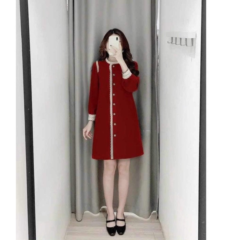 Váy bầu thu đông viền ren A2