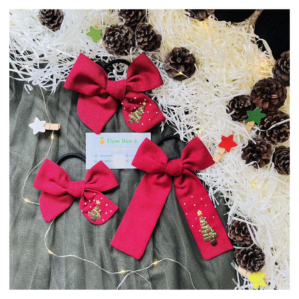 Nơ cột tóc thêu tay chủ đề Noel - Quà tặng Noel cao cấp