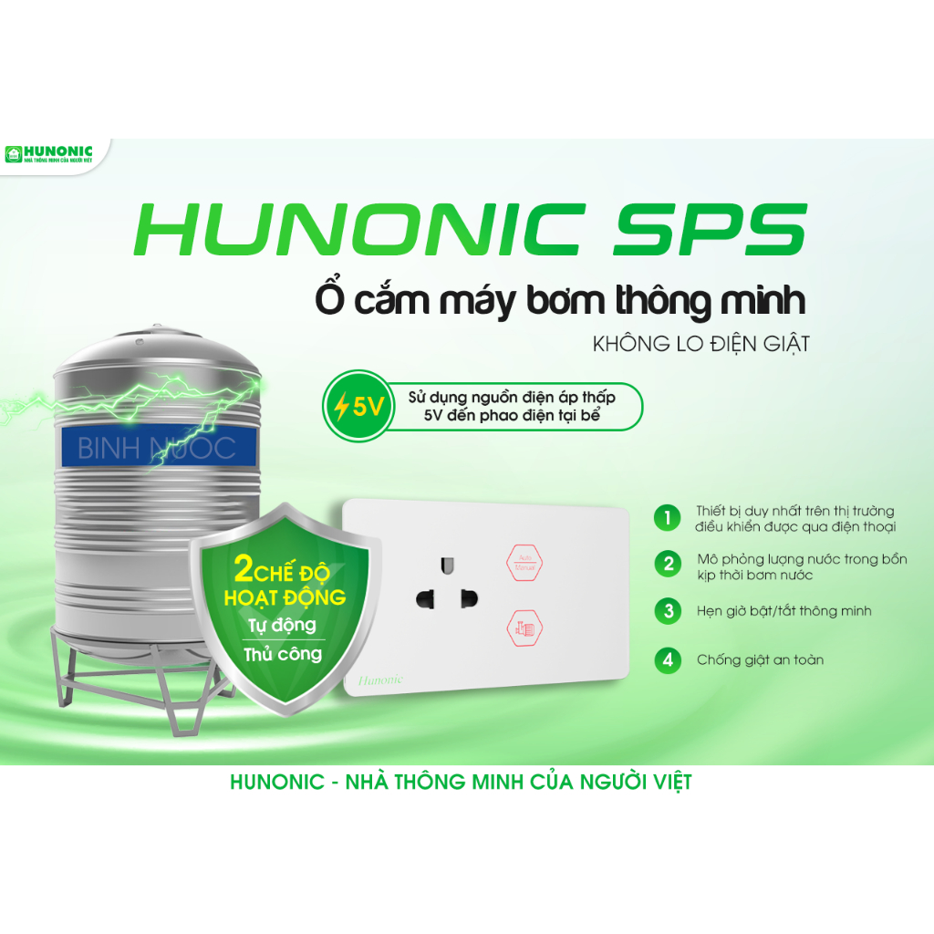 [CÚT NỐI ĐIỆN NHANH] Cút Nối Điện Nhanh, Ổ Cắm Máy Bơm Chống Giật An Toàn Hunonic SPS,Tự Động Bơm Nước