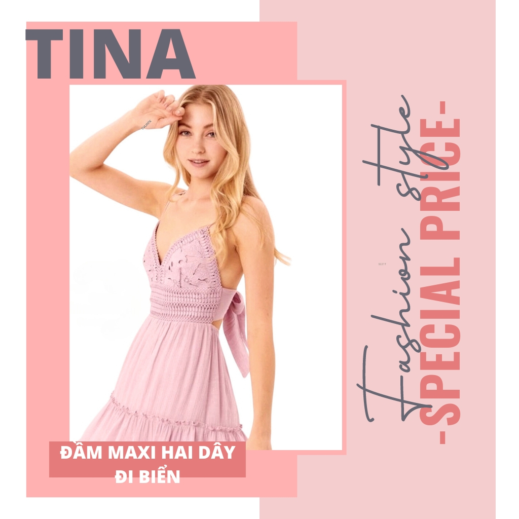 Đầm maxi hai dây đi biển, hở lưng sexy có nơ to sang chảnh, chất ren bảng lớn cao cấp, 2 màu xanh bạc hà, hồng bigsize