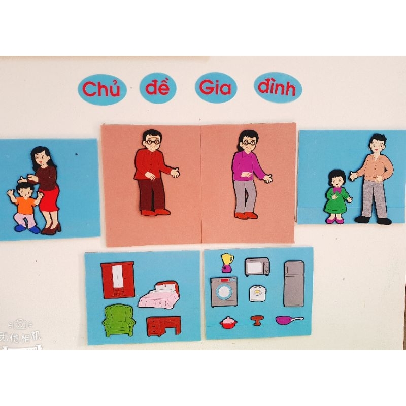 tranh chủ đề gia đình bằng nỉ siêu đẹp- đồ dùng mầm non bằng nỉ