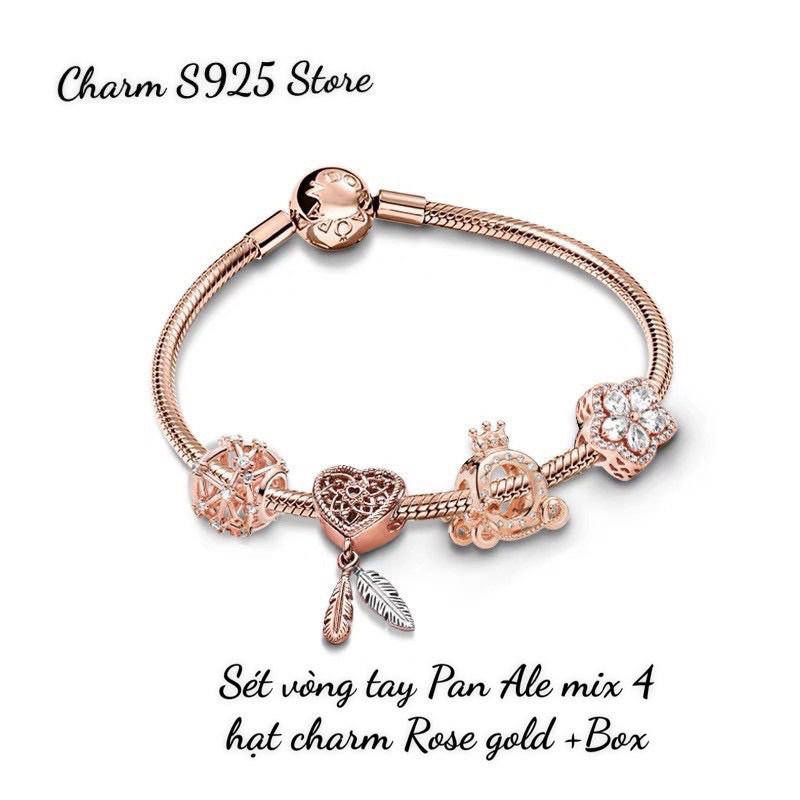 COMBO BỘ VÒNG TAY PAN ALE MIX 4 HẠT CHARM ROSE GOLD HÀNG CAO CẤP