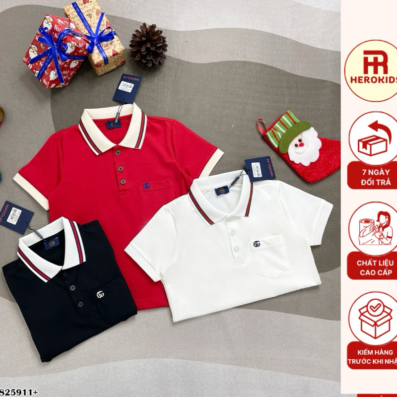 Áo Polo Ngắn Tay 3 Màu Đỏ, Đen, Trắng Phối Viền Cổ Chất Vải 100% Coton Thoáng Mát - Herokids