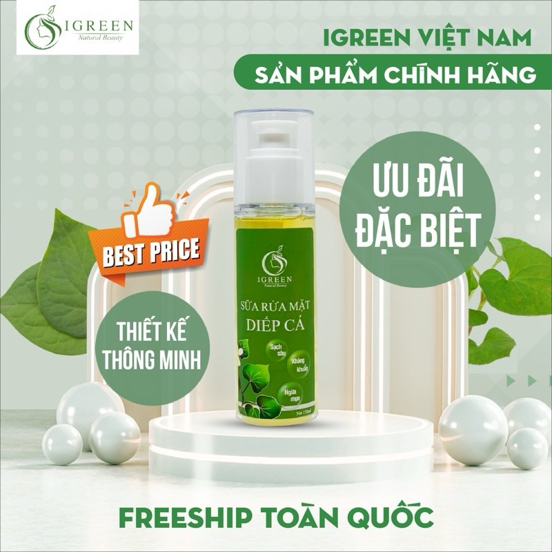 SỮA RỬA MẶT DIẾP CÁ IGREEN HỖ TRỢ GIẢM MỤN DẠNG GEL - SỮA RỬA MẶT THIÊN NHIÊN KHÔNG KÍCH ỨNG