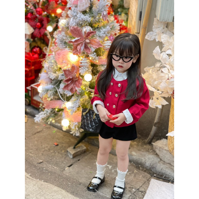 Áo khoác dạ kẻ chữ thập chảnh cho bé gái A0111