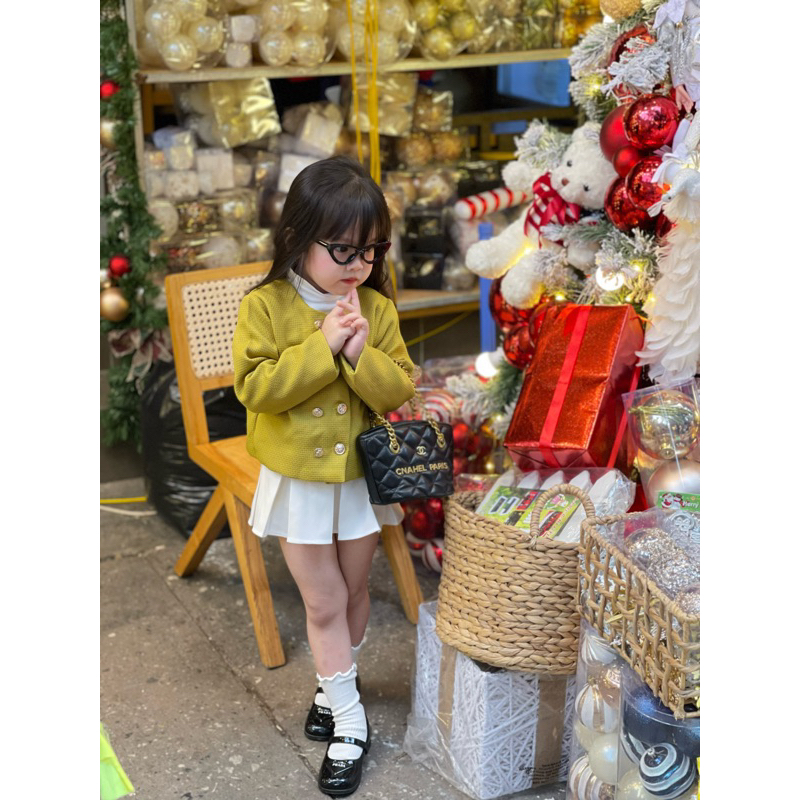 Áo khoác dạ kẻ chữ thập chảnh cho bé gái A0111