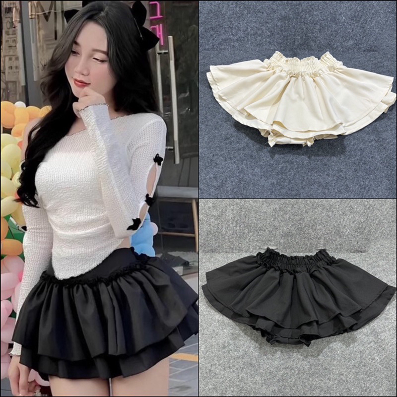 CHÂN VÁY PHỐI BÈO DÁNG NGẮN 2 TẦNG SIÊU XOÈ QUẦN BÍ TRONG ( loại 1 )