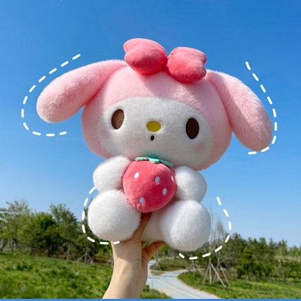 Gấu Bông Melody - Kuromi Ôm Dâu Đáng Yêu Cho Bé, Thú Bông Hoạt Hình Cao Cấp, Bộ Đội Kuromi Tím- Melody Hồng