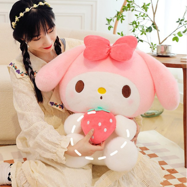 Gấu Bông Melody - Kuromi Ôm Dâu Đáng Yêu Cho Bé, Thú Bông Hoạt Hình Cao Cấp, Bộ Đội Kuromi Tím- Melody Hồng