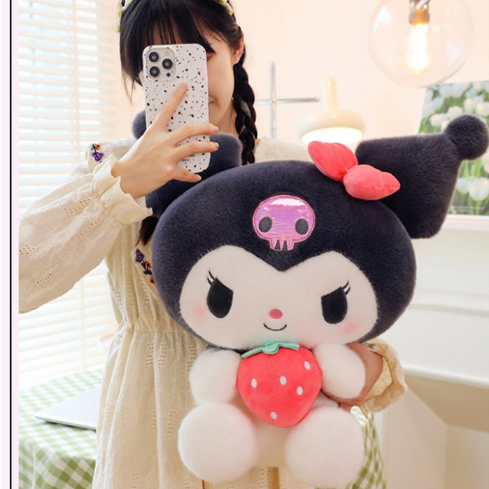 Gấu Bông Melody - Kuromi Ôm Dâu Đáng Yêu Cho Bé, Thú Bông Hoạt Hình Cao Cấp, Bộ Đội Kuromi Tím- Melody Hồng