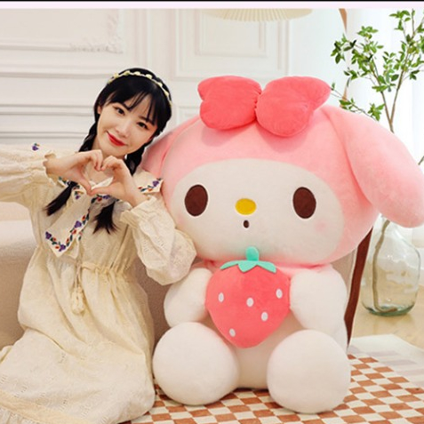 Gấu Bông Melody - Kuromi Ôm Dâu Đáng Yêu Cho Bé, Thú Bông Hoạt Hình Cao Cấp, Bộ Đội Kuromi Tím- Melody Hồng