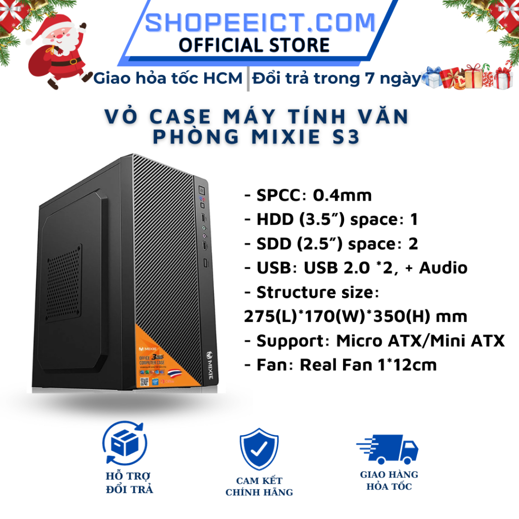 Vỏ Case Máy Tính Văn Phòng MIXIE S3 Gắn Main Micro ATX / Mini ATX Hỗ Trợ Fan Led RGB - Hàng Chính Hãng-BH 12 tháng