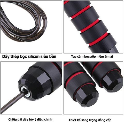 Dây nhảy giảm cân đốt mỡ bụng lõi thép đàn hồi kèm tạ 2.7m tập thể dục gym muay thái tại nhà