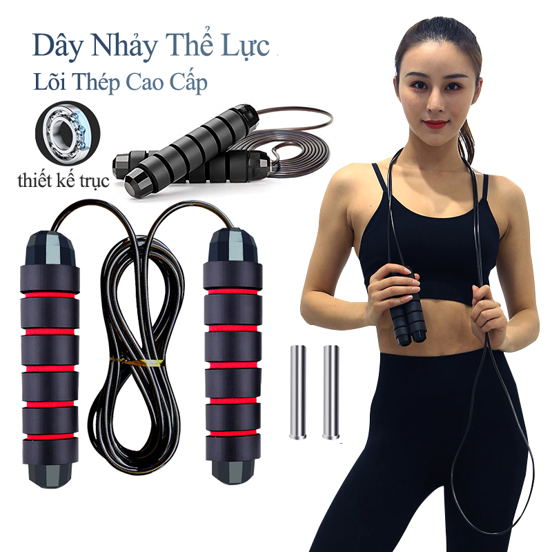 Dây nhảy giảm cân đốt mỡ bụng lõi thép đàn hồi kèm tạ 2.7m tập thể dục gym muay thái tại nhà