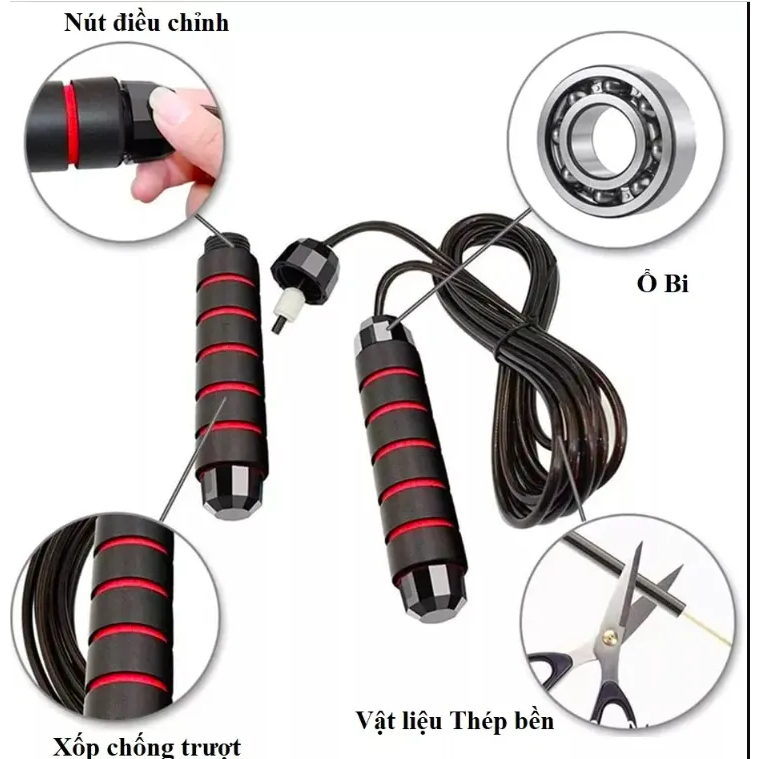 Dây nhảy giảm cân đốt mỡ bụng lõi thép đàn hồi kèm tạ 2.7m tập thể dục gym muay thái tại nhà