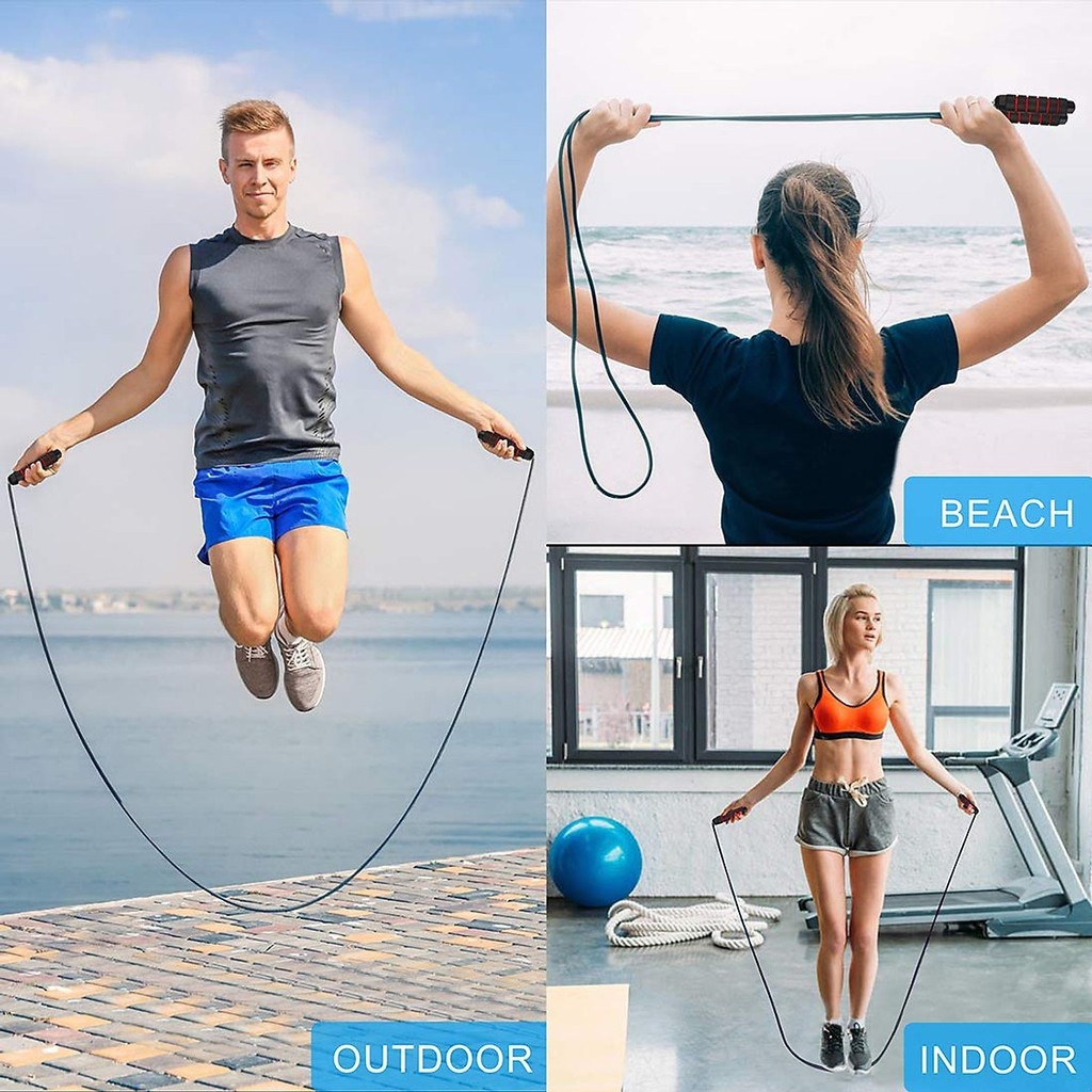 Dây nhảy giảm cân đốt mỡ bụng lõi thép đàn hồi kèm tạ 2.7m tập thể dục gym muay thái tại nhà