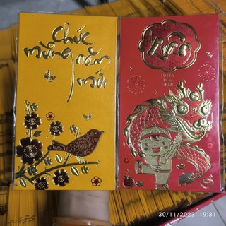 Combo 30 bao lì xì màu vàng+màu đỏ in nhũ nổi