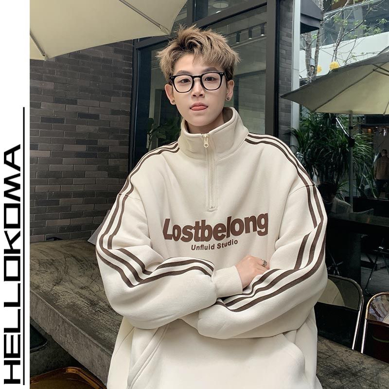 Áo Nỉ Oversize Siêu Dày Cổ Khoá Zip Phối Kẻ Tay Năng Động Unisex