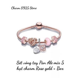 COMBO BỘ VÒNG TAY DÂY MỀM MIX 5 HẠT CHARM ROSE GOLD HÀNG CAO CẤP