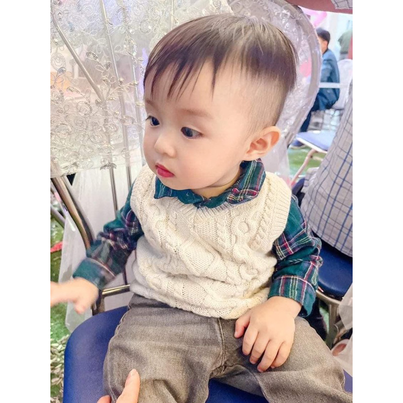 Áo sơ mi kẻ xanh bé trai